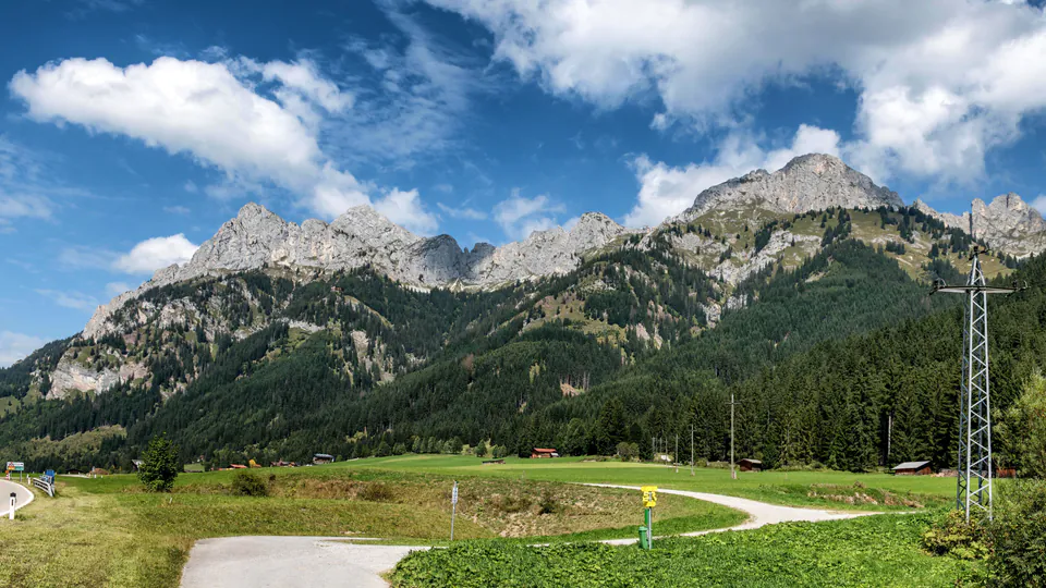 Green Alpine meadows and jagged peaks in the Allgäu region of Bavaria